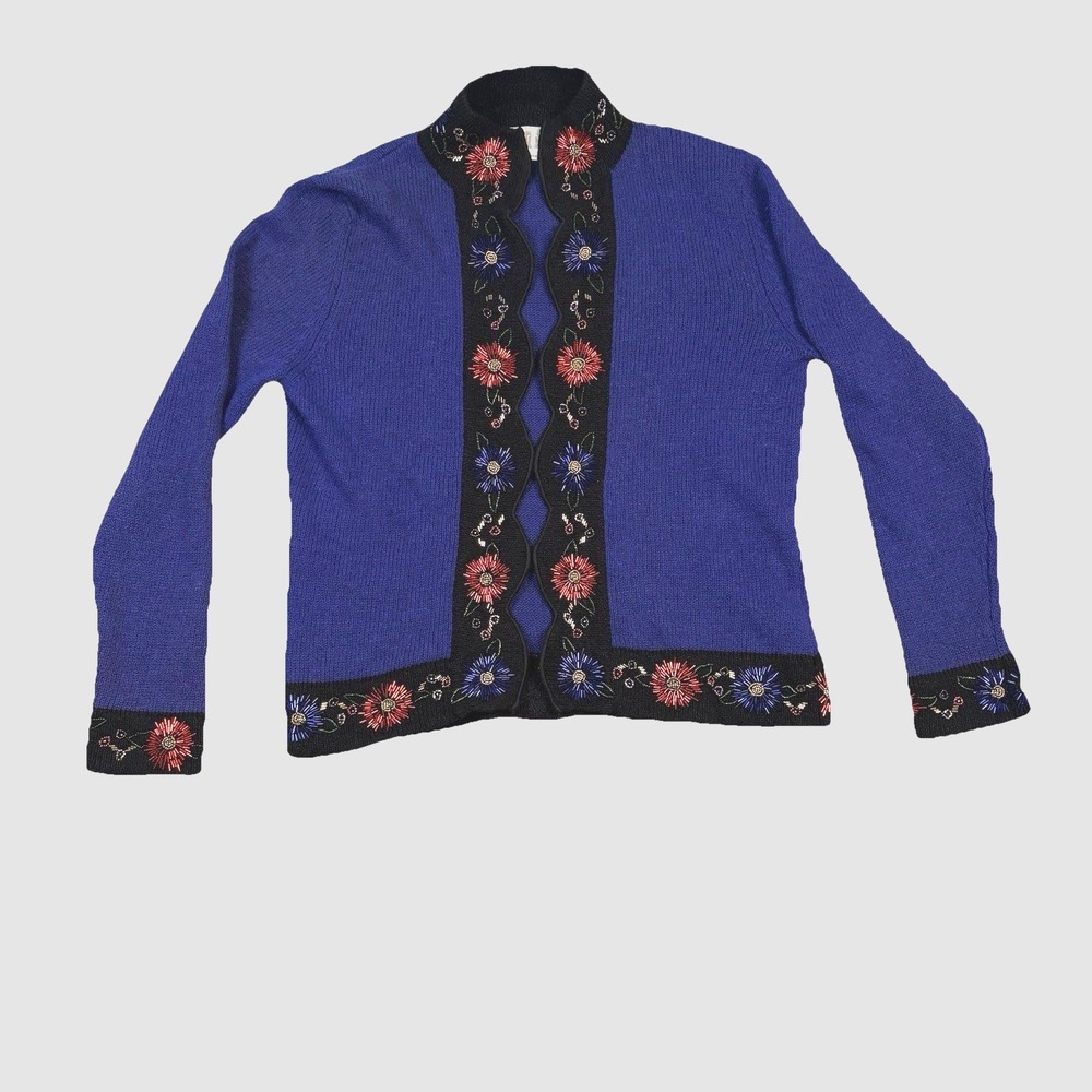 Ann Trinity Sweater Vintage Purple Womens Beaded Knit‎ Ramie Cotton Long Sleeve